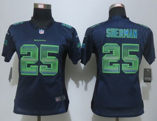 Nike Seahawks #25 Richard Sherman Steel Blue Team Color Women's Stitched NFL Elite Strobe Jersey - Click Image to Close